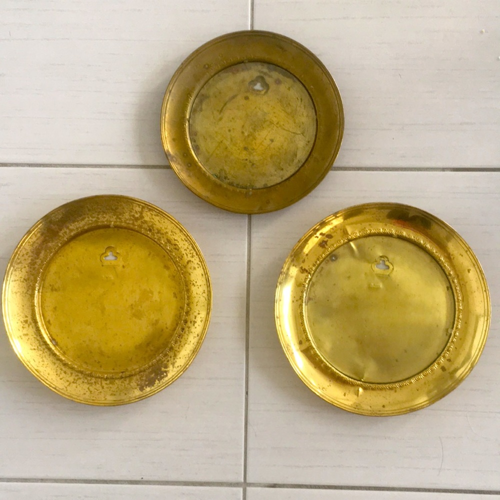 Vintage Brass Round Picture Frame Plates Set of 3 Gallery Wall Made in England
